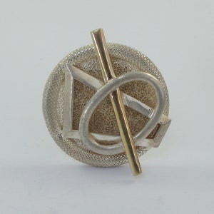 Modernist Sterling Silver Asymmetrical Double Cross Glass Brooch