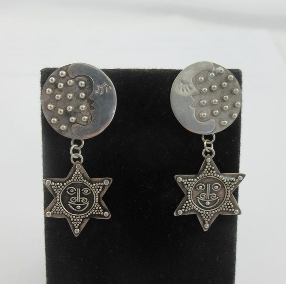 Sterling Silver Moon Star Stud Dangle Earrings - image 3