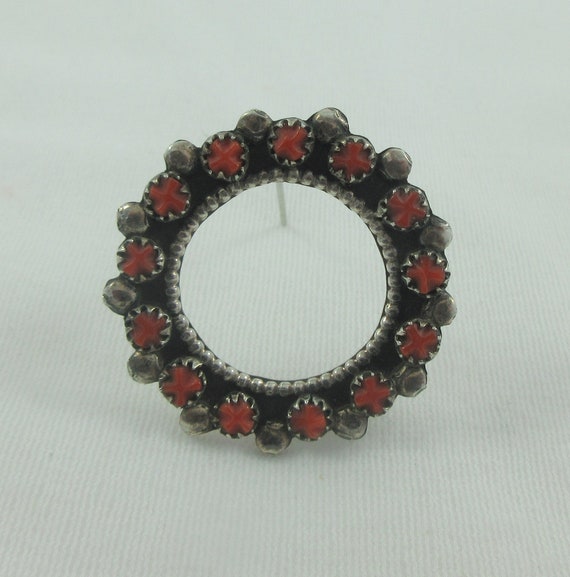 Native American Sterling Silver Open Coral Flower Brooch