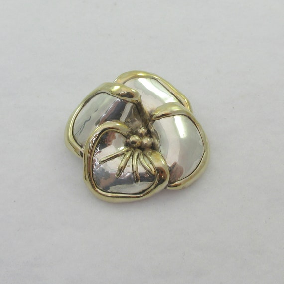 Large Vermeil Sterling Silver Pansy Flower Brooch… - image 3