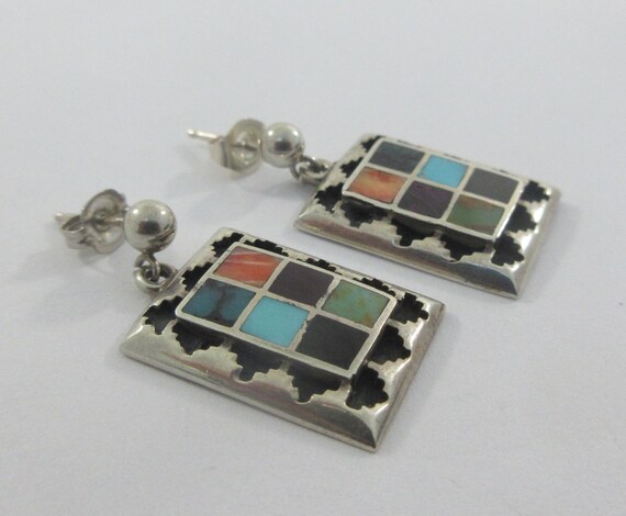 Signed Teme Sterling Silver Multi Stone Inlay Geo… - image 7