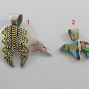 Pick your favorite ! Southwestern Sterling Silver Fetish Bear Inlay Double Sided Pendant- AS IT IS