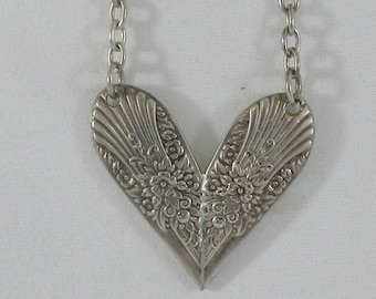 Silver Tone Floral Ornate Heart Pendant w. Sterling Silver Chain
