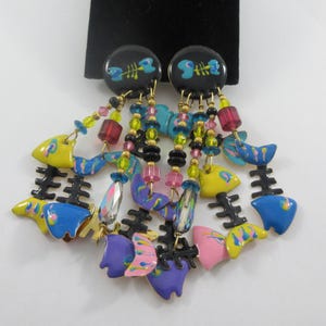 Lunch at the Ritz Gold Tone Colorful Enameled Fish Clip On Earrings- As it is