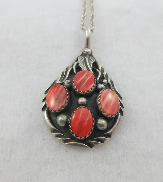 Sterling Silver Red Coral Leaf Pendant Sterling Silver Red Coral Leaf Pendant