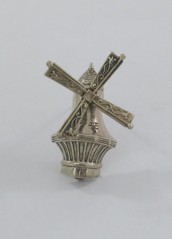 Signed Lang Sterling Silver Moving Windmill Brooch