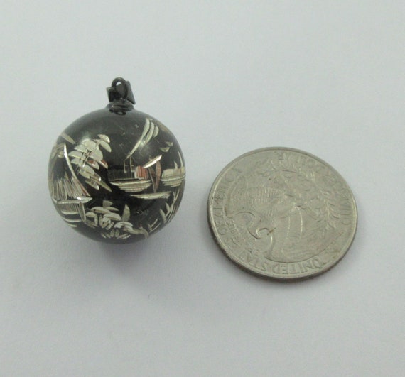 Japanese Blackened Sterling Silver Etched Ball Pe… - image 2