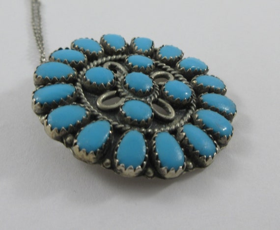 Sterling Silver Turquoise Cluster Round Pendant- … - image 4