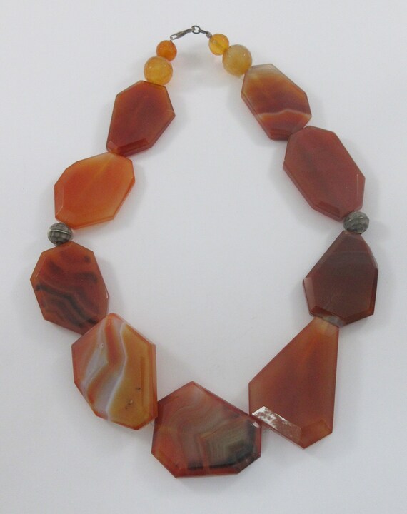 Statement Dark Red Orange Agate Slab Necklace w. … - image 4