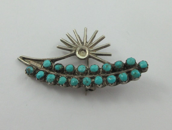 Detailed!! Vintage Native American Navajo Bursting Sterling Silver Turquoise Pin Old Detailed!! Vintage Native American Navajo Bursting Sterling Silver Turquoise Pin Old