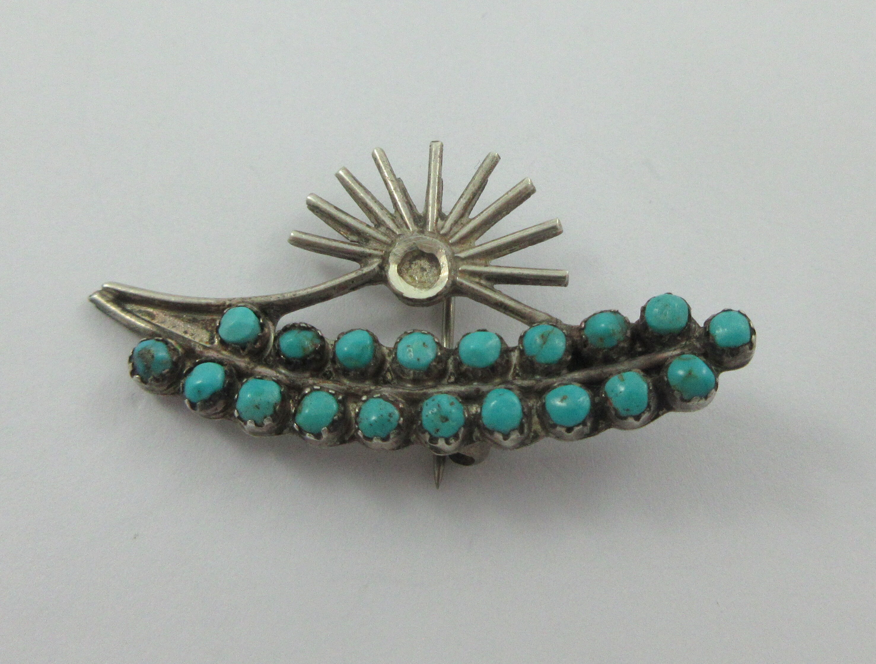 Native American Sterling Silber Türkis Floral Burst Brosche