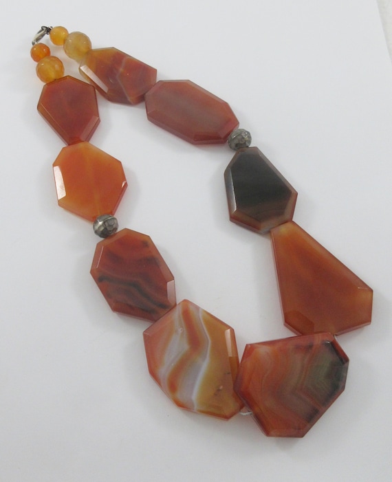 Statement Dark Red Orange Agate Slab Necklace w. … - image 6