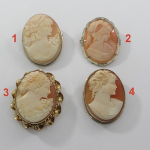 Pick your favorite !  Gold Tone 800 Silver Real Shell Cameo Marcasite Brooches/Pendants