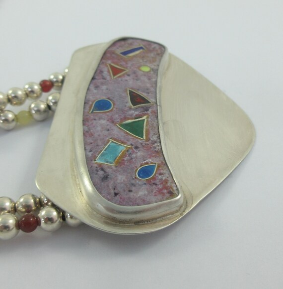 Statement Sterling Silver Malachite Sodalite Bead… - image 5