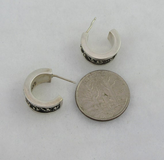 Signed Lois Hill Sterling Silver Ornate Hoop Studs - image 2