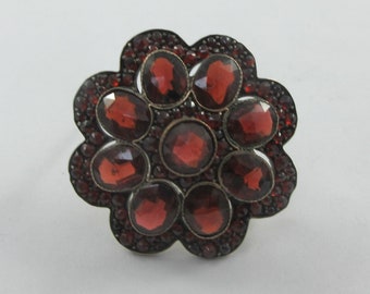 Antique Bohemian Tombak Floral Garnet Tiered Brooch