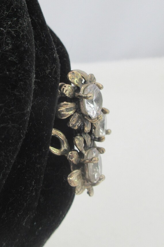 Statement Sterling Silver Three Flower White Rhin… - image 4