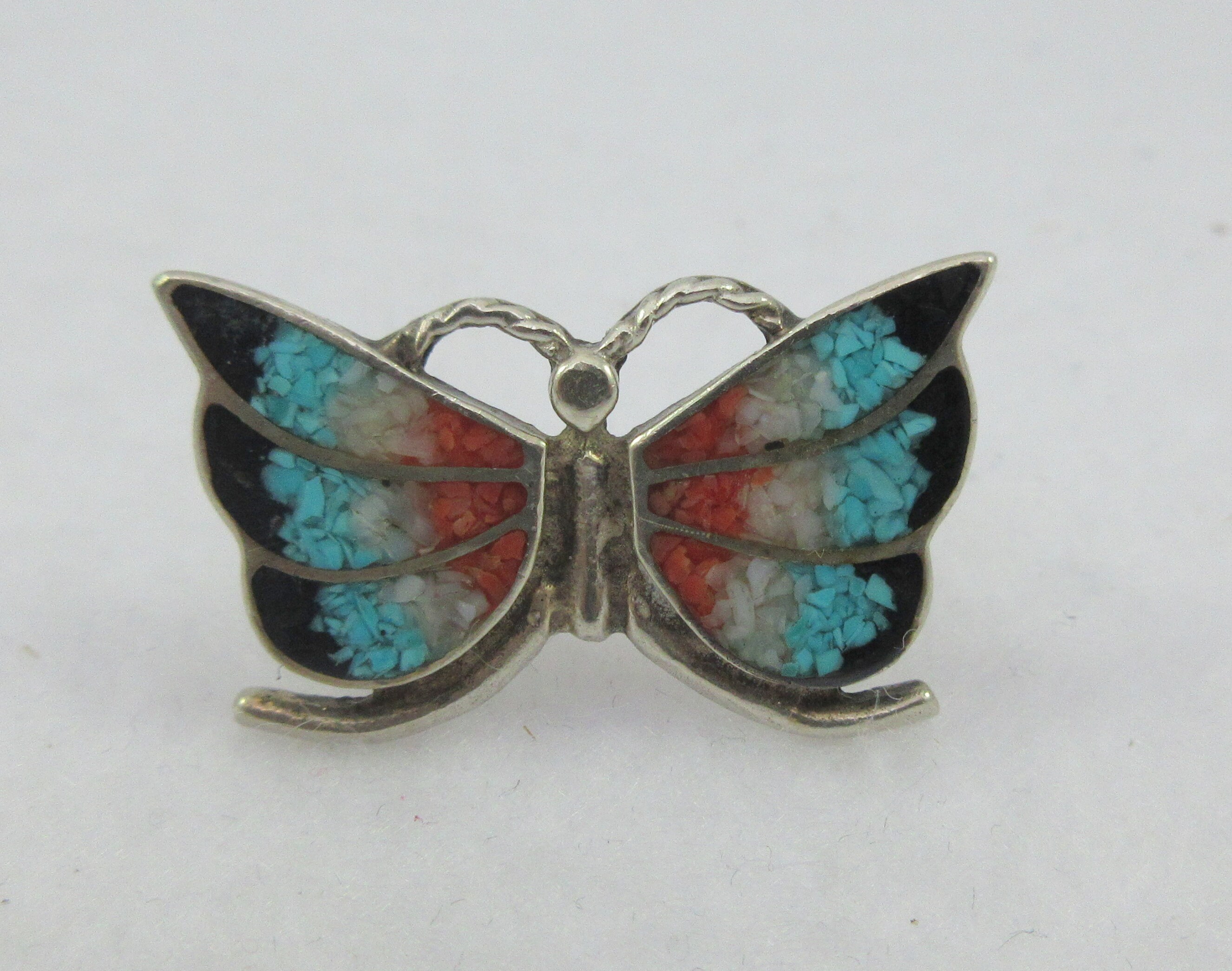 Butterfly Stud Earrings with Turquoise Chips Sterling Silver Butterfly Stud Earrings with Turquoise Chips Sterling Silver