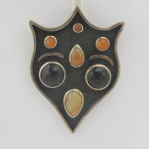 Large Sterling Silver Black Glass Agate Owl Brooch or Pendant- As it is