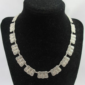 800 Silver Filigree Geometric Floral Panels Necklace