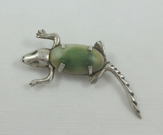 Early Mexico Sterling Silver Alligator Green Ston… - image 1