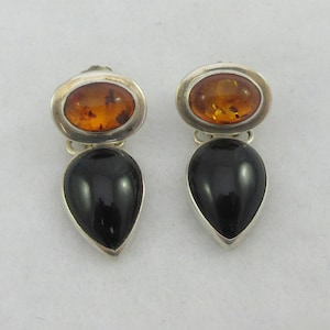 Modernist AKR Amy Kahn Russell Sterling Silver Onyx Stud Dangle Earrings