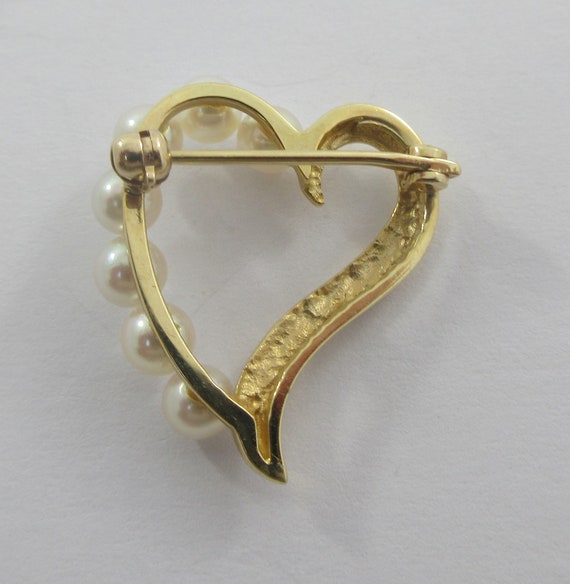14k Yellow Gold Open Heart Pearls Brooch - image 8