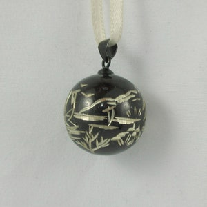 Japanese Blackened Sterling Silver Etched Ball Pendant