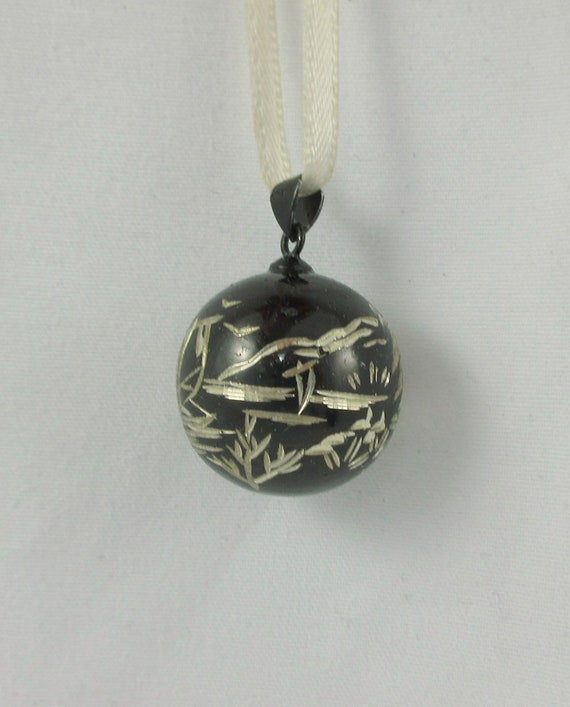 Japanese Blackened Sterling Silver Etched Ball Pe… - image 1