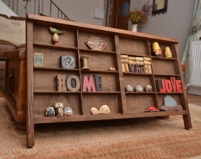 Unusual Wooden Letterpress Tray Antique Printers Shelf Vintage Type