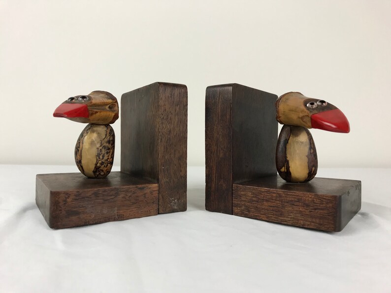 Vintage Nut Bird Bookends Retro Wooden Book Ends Bookshelf Etsy UK