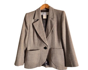 Yves Saint Laurent Rive Gauche Vintage Beige Herringbone wool blazer