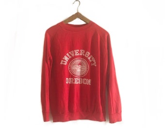 Vintage 60s 70s Oregon university logo  printed raglan red sweatshirt • Made in usa •