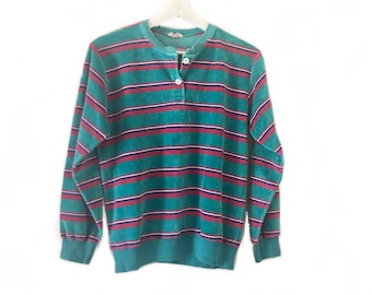 vintage 70s velours terry turquoise striped sweat-shirt by Bloomingdales usa