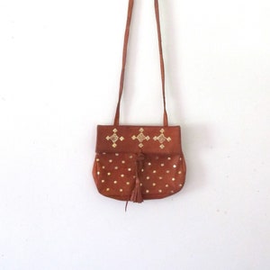 Vintage Morrocan leather handmade little fold over purse pouch Bag • hippie • Boho