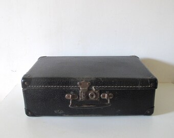 Vintage Old French black cardboard suitcase • 1930s