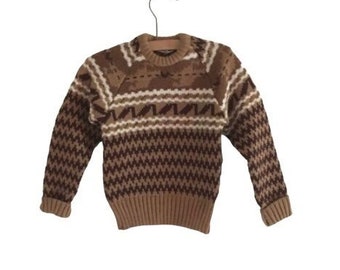 Guy Laroche 70s vintage kid /children wool brown fair isle sweater jumper 1970s knit • new with tag • 6 years