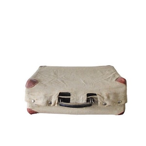 1950s French suitcase cardboard with original linen dustbag • vintage luggages