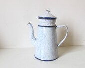Vintage French enamel blue marble metal Coffee pot - Teapot enamelware