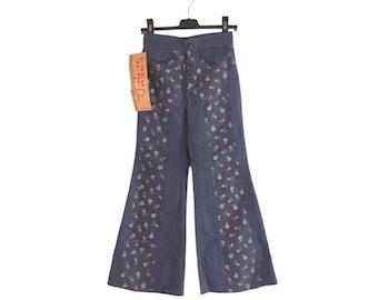 70s vintage kid floral print bell bottom flare denim • new with tag • deadstock • made in France