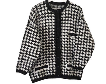 Vintage wool houndstooth black and white Italian cardigan