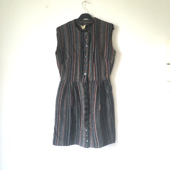 Vintage striped Winter short Dress sleeveless