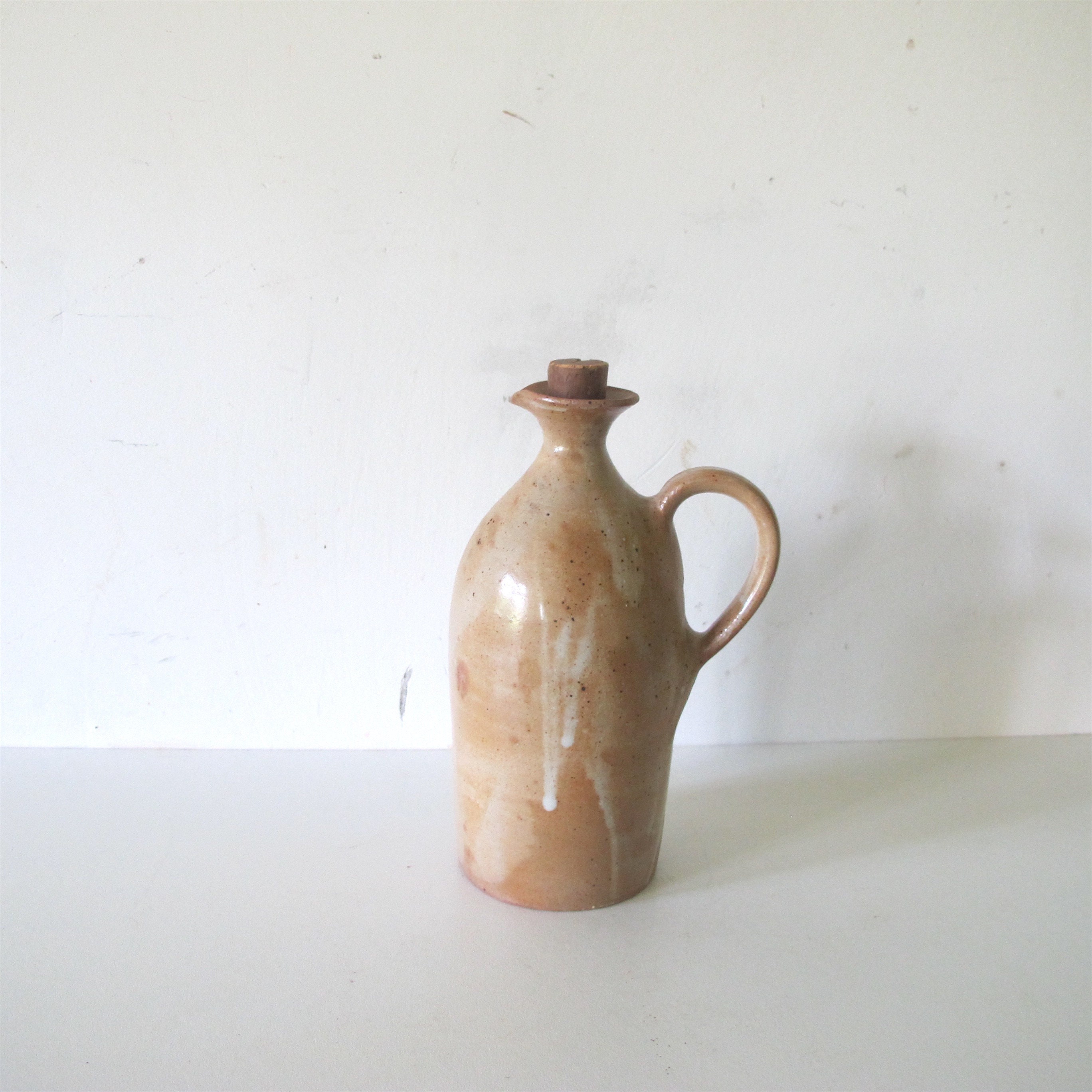 Vintage Français Ferme Grès Poterie Glaçure Pichet en Grès, Bouteille, Huile, Vinaigre
