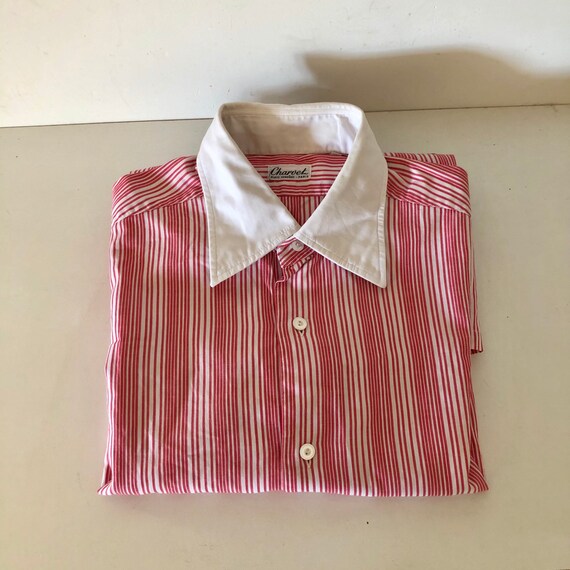 Vintage 70s CHARVET Paris place Vendôme Striped red and white luxury cotton button shirt Ropa Ropa de género neutro para adultos Tops y camisetas Camisas Oxford 