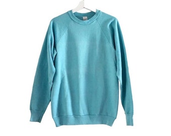 Vintage 70s 80s Healthknit plain turquoise sweatshirt made in Usa