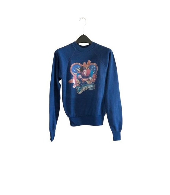 Mayo Spruce Superman the Movie 70s Vintage Blue Sweatshirt Mayo Spruce Superman the Movie 70s Vintage Blue Sweatshirt