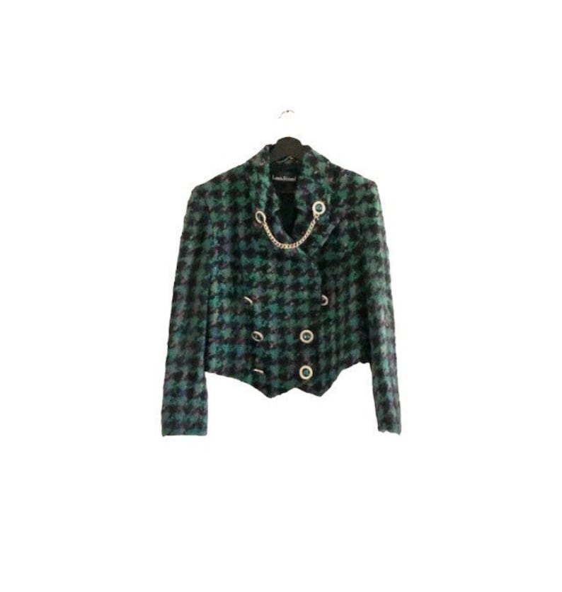 LOUIS FERAUD vintage mohair tartan blazer French designer Luxe image 1