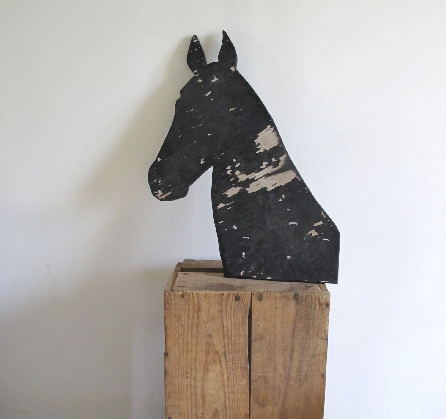 Profil de Silhouette en Bois Tête Grand Cheval Noir