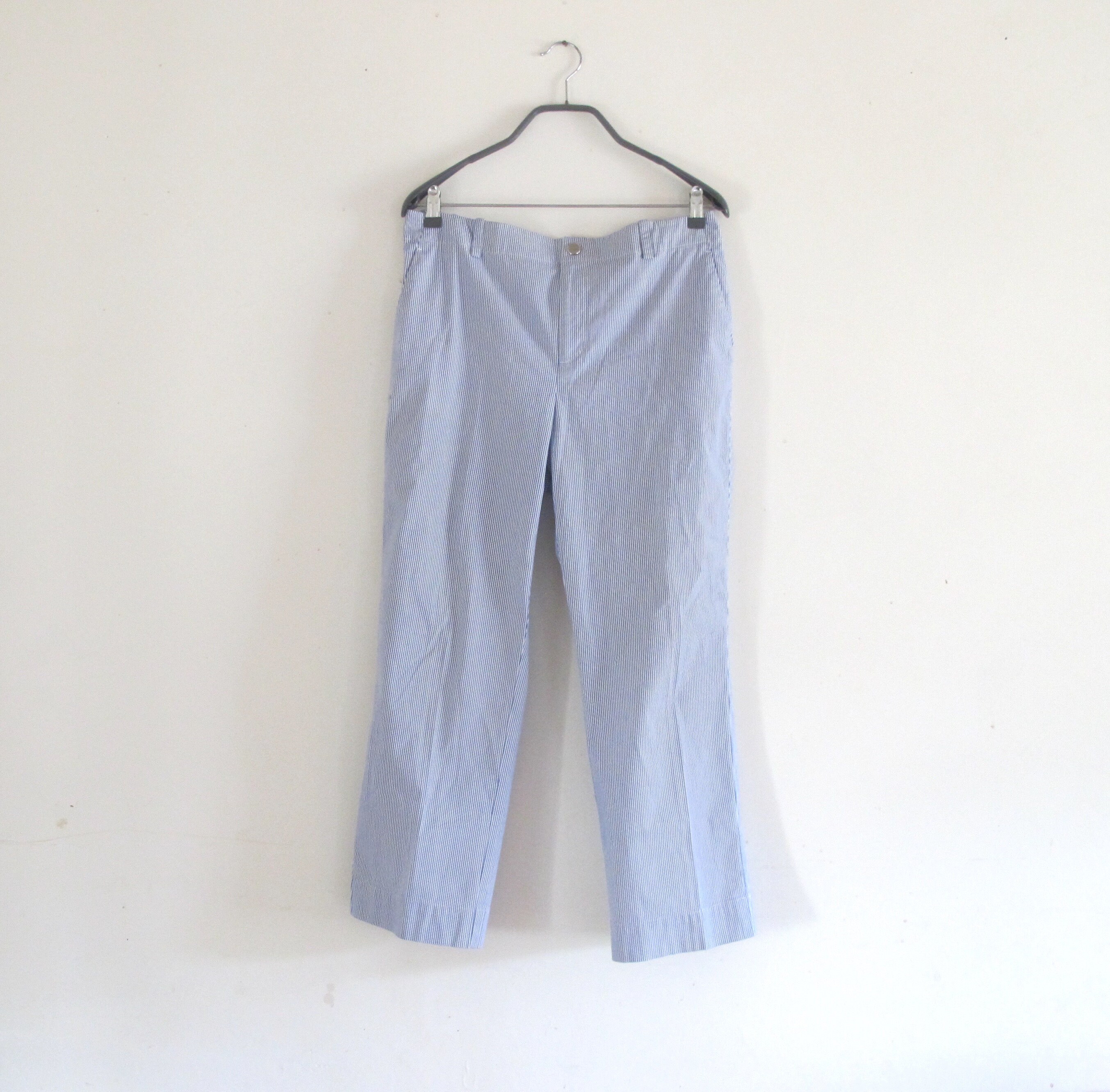 blue and white striped trousers womens