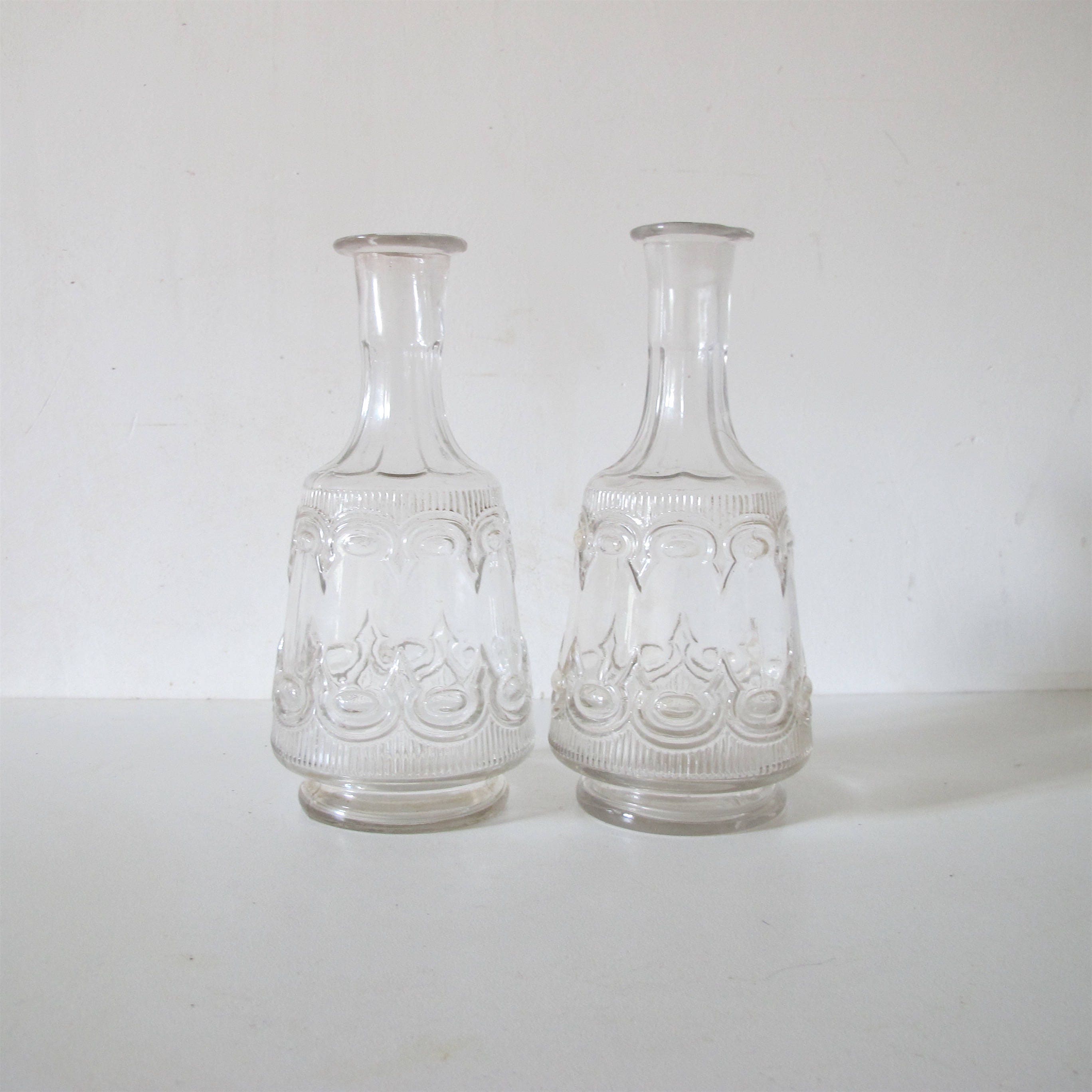 Paire de Vases Vintage Art Déco Français en Verre Clair Verre